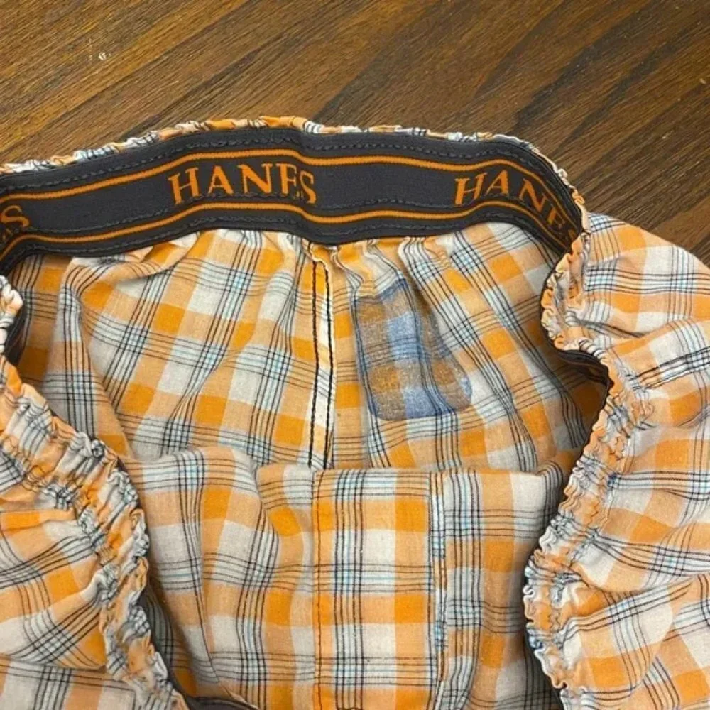 Orange and White Hanes Tagless Plaid Boxers